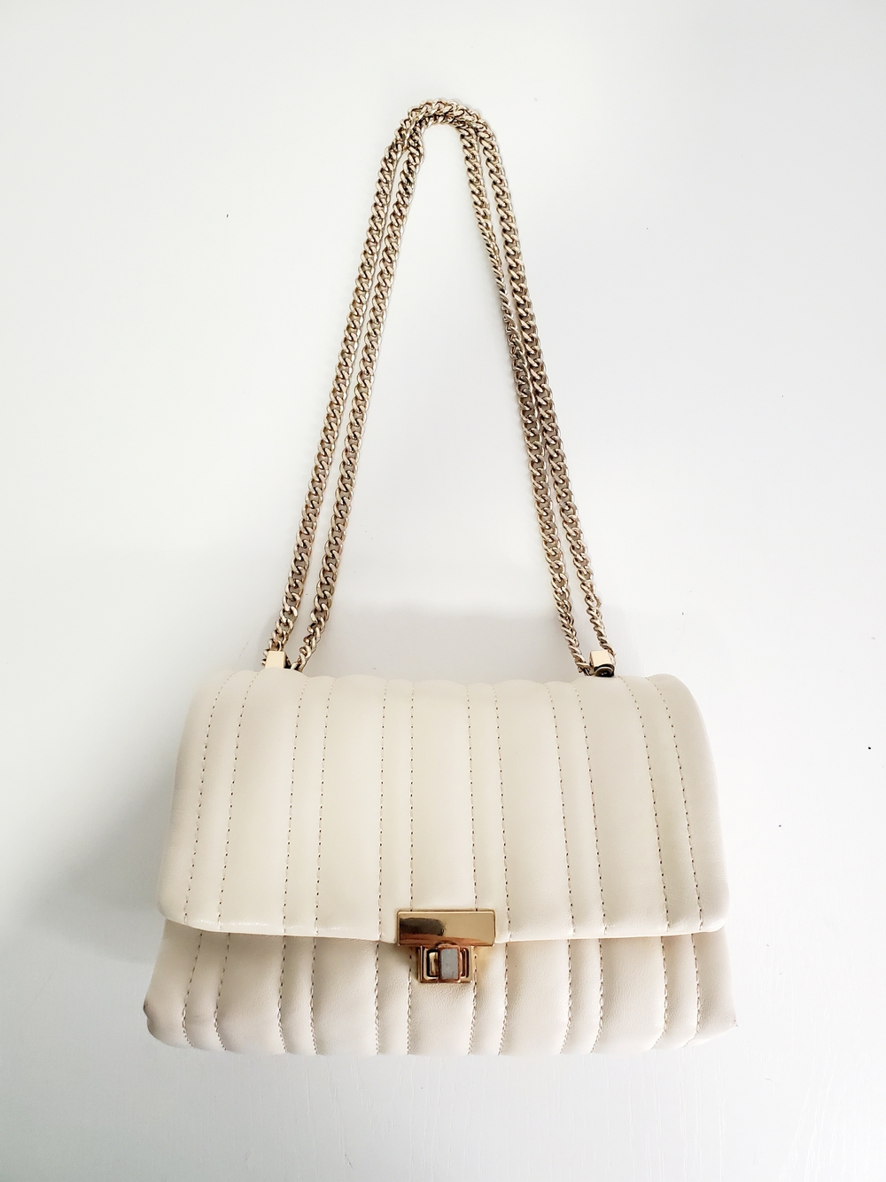 Zara Cream Quilted Mini Shoulder Bag with Gold Chain